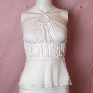 PrettyLittleThing White Mesh Strappy Sheer Ruffle Cami Top size 6